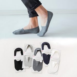 Summer New Solid Color Cotton Socks Men's Silicone Non-Slip Seamless Invisible Socks Low-Cut Boat Socks