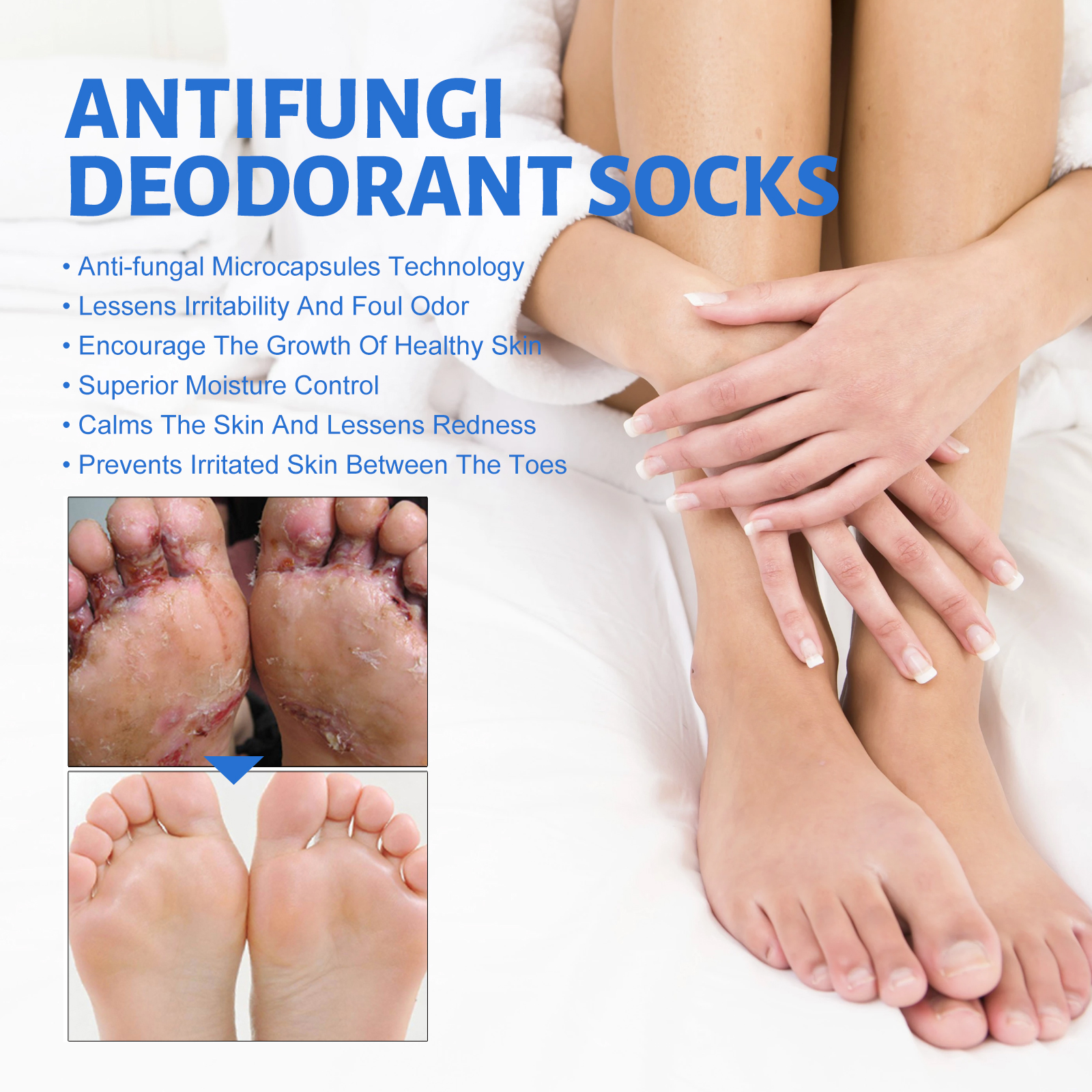 Antifungal Deodorant Socks, Comfortable Breathable Non-slip Anti-foot Sweat Deodorant Foot Care Thermal Socks - Image 4